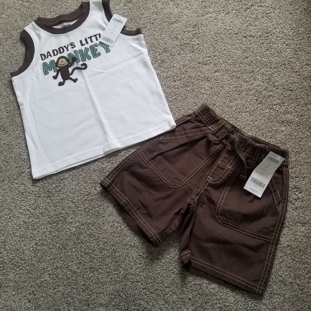 2T NWT adorable Gymboree monkey shirt and shorts set